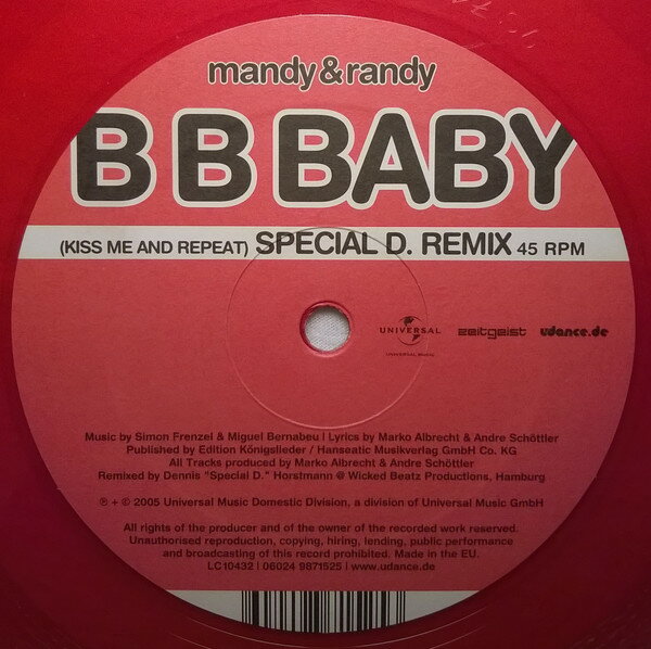 【中古】独12” Mandy & Randy B B Baby (Kiss Me And Repeat) (Special D. Remix) 060249871525 Zeitgeist /00250