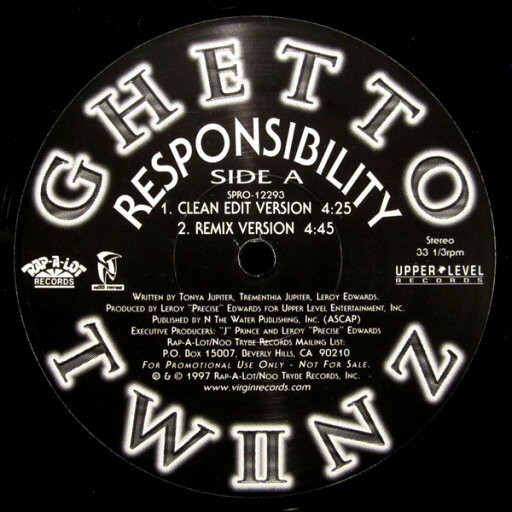 【中古】米12” Ghetto Twiinz Responsibility SPRO12293 Rap-A-Lot Records, N /00250 【中古】米12” Ghetto Twiinz Responsibility SPRO12293 Rap-A-Lot Records, N /00250