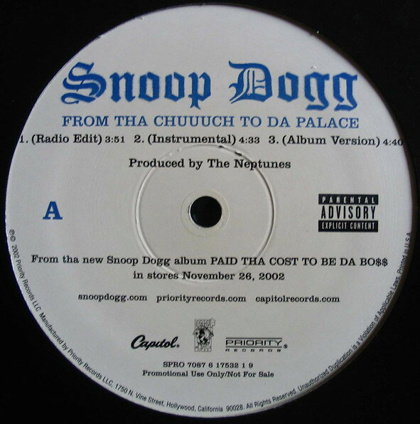 【中古】米12” Snoop Dogg From Tha Chuuuch To Da Palace SPRO70876175321 Priority Records プロモ /00250