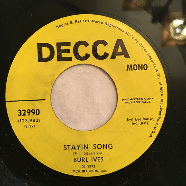 ����š�7�� Burl Ives Stayin Song / The Best Is Yet To Come 32990 Decca /00080