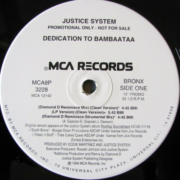 【中古】米12” Justice System Dedication To Bambaataa MCA8P3228 MCA Records /00250