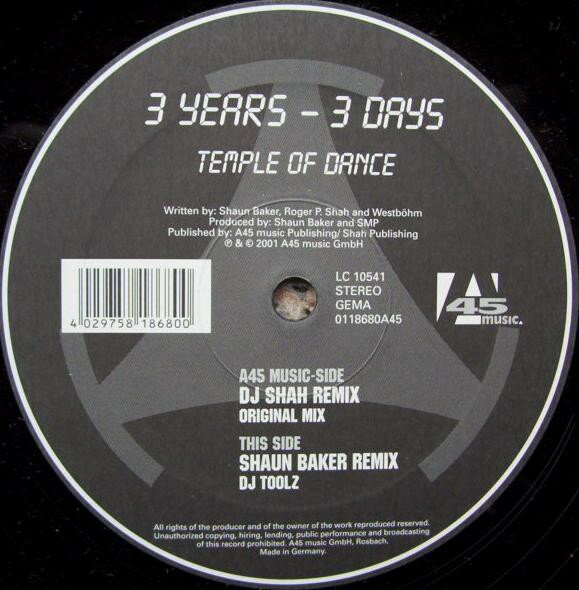 【中古】独12” 3 Years - 3 Days Temple Of Dance 0118680A45 A45 Music /00250