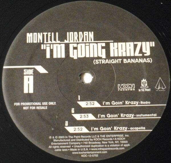 【中古】米12” Montell Jordan Im Going Krazy (Straight Bananas) KOC125702PROMO KOCHRECORDS プロモ /00250