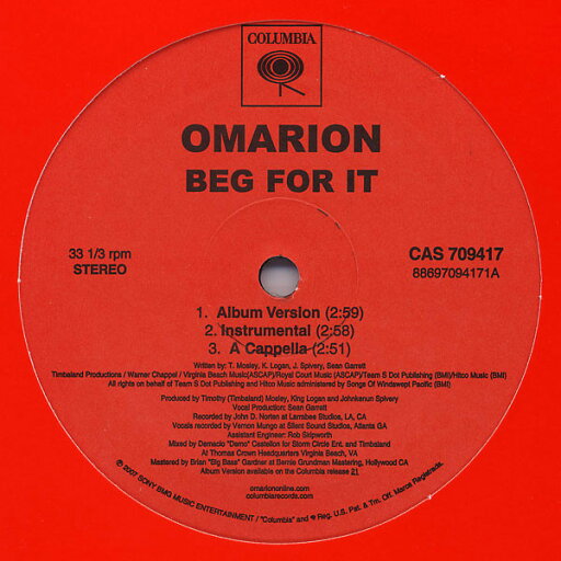【中古】米12” Omarion Beg For It / Midnight CAS709417 Columbia /00250 【中古】米12” Omarion Beg For It / Midnight CAS709417 Columbia /00250