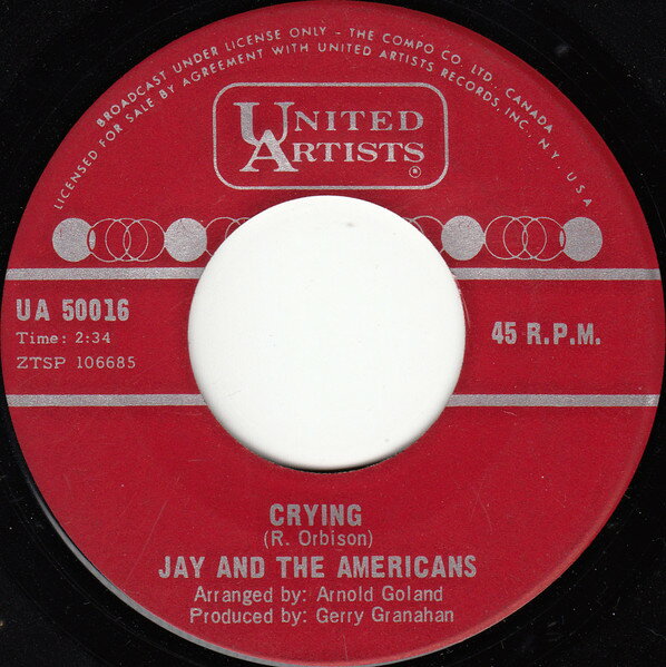 【中古】加7” Jay & The Americans Crying / I Dont Need A Friends A50016 United Artists Recor /00080