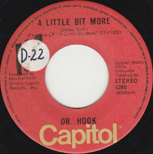 【中古】加7” Dr. Hook A Little Bit More / A Couple More Years 4280 Capitol Records /00080 【中古】加7” Dr. Hook A Little Bit More / A Couple More Years 4280 Capitol Records /00080