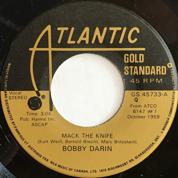【中古】加7” Bobby Darin Mack The Knife / Wont You Come Home Bill Bailey GS45733 Atlantic /00080
