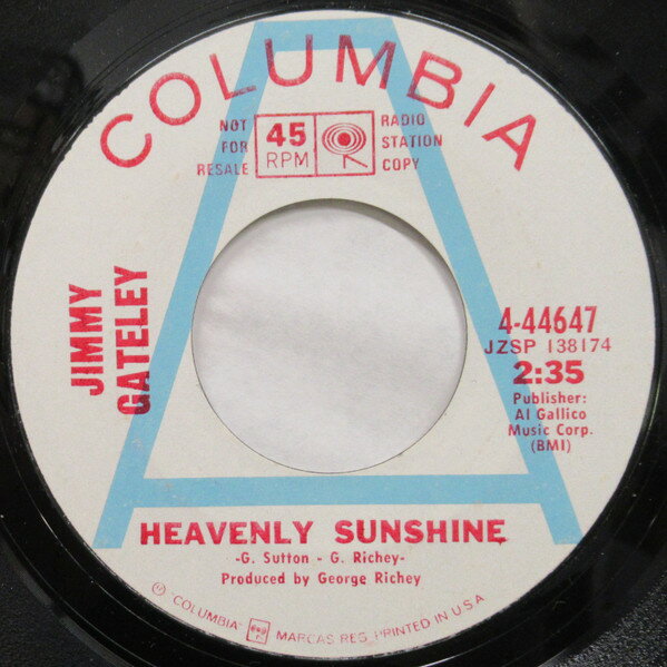 【中古】加7” Jimmy Gateley Heavenly Sunshine 444647 Columbia /00080