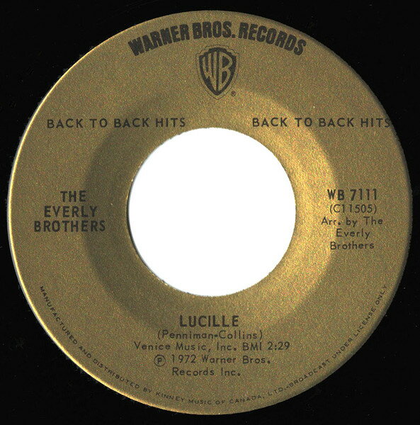 ・アーティスト Everly Brothers ・タイトル Lucille / Crying In The Rain ・レーベル・型番 Warner Bros. Records WB7111 ・フォーマット 7インチレコード ・コンディション(盤) 良い (VG+) ・コンディション(ジャケット) プレインカバー（元ジャケット／カバー無し） ・コンディション(帯) オビなし ・特記事項 サンプル画像です。実際の商品の画像ではありません 商品写真はバーコード/カタログ番号に対応したサンプル画像ですので、お送りする商品の画像ではありません。帯やライナーなどの付属品は、特記事項に記載されている場合のみ含まれます。プロモやカラーレコードなどの仕様についても、該当する場合のみ特記事項に記載しています。 【ご購入前に必ずご確認ください】 ・本店サイト(www.recordcity.jp)とは価格、送料が違います ・本店サイト、その他支店のオーダーとは同梱発送できません ・注文確定後に別の注文を頂いた場合、注文同士の同梱は致しかねます。 ・別倉庫から発送しているため、店頭受け渡しは対応しておりません ・一部商品は他の通販サイトでも販売しているため、ご注文のタイミングによっては商品のご用意ができない場合がございます。 ・土日祝日はお休みです 金曜・祝前日9時以降のご連絡またはご入金は、返答または発送が週明け・祝日明けに順次対応となります。 ・ご購入後のキャンセル不可 ご購入後のキャンセルはいかなる理由においてもお受けできません。ご了承の上、ご購入くださいませ。 ・日本郵便(ゆうパック/ゆうメール)によるお届けになります。 ・中古品であることをご理解ください 当ストアでは中古商品を主に販売しております。中古品であることをご理解の上ご購入ください。また、一部商品はRecordCityオンラインストアで試聴可能です。 ・返品について お客様のご都合による返品は一切承っておりません。 表記の内容と実際の商品に相違がある場合、また針飛び等で返品・返金をご希望される場合は、商品の到着後1週間以内にご連絡ください。商品の返送をこちらで確認後、キャンセル・返金を行います。 コンディションVG以下の商品は返品できません。プレイに影響のない表面のこすれ傷、プレス起因のノイズ盤は返品の対象外です。 【コンディション表記】 ・ほぼ新品(M-)(Like New) 完全な新品。未使用。当店ではほぼ使用しません ・非常に良い(EX)(Excellent) 中古盤として美品な状態。わずかな経年を感じるものの傷みを感じさせない、当店基準で最高の状態 ・良い(VG+)(Very Good Plus) 丁寧に扱われた中古品で、軽い使用感がみられる。 ・可(VG)(Acceptable) 使い込まれた中古品で、「良い」よりもさらに使用感がみられる。 ・悪い(VG-)(Bad) 状態が悪いアイテム。使用の保障はなく、再生不可、針飛び、目立つノイズがあるかもしれない。状態によるクレーム不可。返品不可。 ・非常に悪い(G)(Very Bad) 「悪い」よりさらに状態が悪いアイテム。使用の保障はなく、再生不可、針飛び、目立つノイズがあるかもしれない。状態によるクレーム不可。返品不可。 ・ジャンク(Fair)(Junk/Fair) 割れている、反っている、水ダメージがある、カビ、ジャケットが分離している、ひどい書き込み、ひどい擦れなど最低の状態。使用の保障はなく、再生不可、針飛び、目立つノイズがあるかもしれない。状態によるクレーム不可。返品不可。 ・ジャンク(Poor)(Junk/Poor) 割れている、反っている、水ダメージがある、カビ、ジャケットが分離している、ひどい書き込み、ひどい擦れなど最低の状態。使用の保障はなく、再生不可、針飛び、目立つノイズがあるかもしれない。状態によるクレーム不可。返品不可。