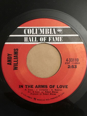 ・アーティスト Andy Williams ・タイトル In The Arms Of Love ・レーベル・型番 Columbia 433110 ・フォーマット 7インチレコード ・コンディション(盤) 良い (VG+) ・コンディション(ジャケット) プレインカバー（元ジャケット／カバー無し） ・コンディション(帯) オビなし ・特記事項 サンプル画像です。実際の商品の画像ではありません 商品写真はバーコード/カタログ番号に対応したサンプル画像ですので、お送りする商品の画像ではありません。帯やライナーなどの付属品は、特記事項に記載されている場合のみ含まれます。プロモやカラーレコードなどの仕様についても、該当する場合のみ特記事項に記載しています。 【ご購入前に必ずご確認ください】 ・本店サイト(www.recordcity.jp)とは価格、送料が違います ・本店サイト、その他支店のオーダーとは同梱発送できません ・注文確定後に別の注文を頂いた場合、注文同士の同梱は致しかねます。 ・別倉庫から発送しているため、店頭受け渡しは対応しておりません ・一部商品は他の通販サイトでも販売しているため、ご注文のタイミングによっては商品のご用意ができない場合がございます。 ・土日祝日はお休みです 金曜・祝前日9時以降のご連絡またはご入金は、返答または発送が週明け・祝日明けに順次対応となります。 ・ご購入後のキャンセル不可 ご購入後のキャンセルはいかなる理由においてもお受けできません。ご了承の上、ご購入くださいませ。 ・日本郵便(ゆうパック/ゆうメール)によるお届けになります。 ・中古品であることをご理解ください 当ストアでは中古商品を主に販売しております。中古品であることをご理解の上ご購入ください。また、一部商品はRecordCityオンラインストアで試聴可能です。 ・返品について お客様のご都合による返品は一切承っておりません。 表記の内容と実際の商品に相違がある場合、また針飛び等で返品・返金をご希望される場合は、商品の到着後1週間以内にご連絡ください。商品の返送をこちらで確認後、キャンセル・返金を行います。 コンディションVG以下の商品は返品できません。プレイに影響のない表面のこすれ傷、プレス起因のノイズ盤は返品の対象外です。 【コンディション表記】 ・ほぼ新品(M-)(Like New) 完全な新品。未使用。当店ではほぼ使用しません ・非常に良い(EX)(Excellent) 中古盤として美品な状態。わずかな経年を感じるものの傷みを感じさせない、当店基準で最高の状態 ・良い(VG+)(Very Good Plus) 丁寧に扱われた中古品で、軽い使用感がみられる。 ・可(VG)(Acceptable) 使い込まれた中古品で、「良い」よりもさらに使用感がみられる。 ・悪い(VG-)(Bad) 状態が悪いアイテム。使用の保障はなく、再生不可、針飛び、目立つノイズがあるかもしれない。状態によるクレーム不可。返品不可。 ・非常に悪い(G)(Very Bad) 「悪い」よりさらに状態が悪いアイテム。使用の保障はなく、再生不可、針飛び、目立つノイズがあるかもしれない。状態によるクレーム不可。返品不可。 ・ジャンク(Fair)(Junk/Fair) 割れている、反っている、水ダメージがある、カビ、ジャケットが分離している、ひどい書き込み、ひどい擦れなど最低の状態。使用の保障はなく、再生不可、針飛び、目立つノイズがあるかもしれない。状態によるクレーム不可。返品不可。 ・ジャンク(Poor)(Junk/Poor) 割れている、反っている、水ダメージがある、カビ、ジャケットが分離している、ひどい書き込み、ひどい擦れなど最低の状態。使用の保障はなく、再生不可、針飛び、目立つノイズがあるかもしれない。状態によるクレーム不可。返品不可。