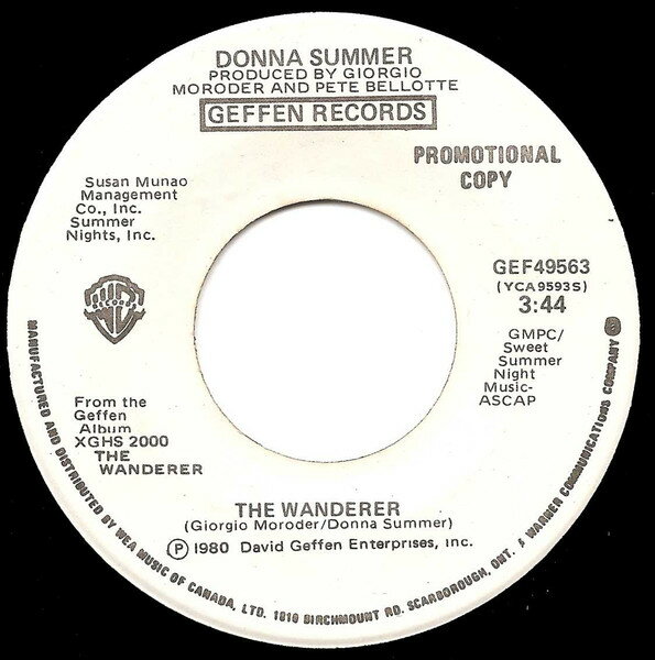 ・アーティスト Donna Summer ・タイトル The Wanderer ・レーベル・型番 Geffen Records GEF49563PROMO ・フォーマット 7インチレコード ・コンディション(盤) 良い (VG+) ・コンディション(ジャケット) プレインカバー（元ジャケット／カバー無し） ・コンディション(帯) オビなし ・特記事項 【プロモ印刷レーベル】 サンプル画像です。実際の商品の画像ではありません 商品写真はバーコード/カタログ番号に対応したサンプル画像ですので、お送りする商品の画像ではありません。帯やライナーなどの付属品は、特記事項に記載されている場合のみ含まれます。プロモやカラーレコードなどの仕様についても、該当する場合のみ特記事項に記載しています。 【ご購入前に必ずご確認ください】 ・本店サイト(www.recordcity.jp)とは価格、送料が違います ・本店サイト、その他支店のオーダーとは同梱発送できません ・注文確定後に別の注文を頂いた場合、注文同士の同梱は致しかねます。 ・別倉庫から発送しているため、店頭受け渡しは対応しておりません ・一部商品は他の通販サイトでも販売しているため、ご注文のタイミングによっては商品のご用意ができない場合がございます。 ・土日祝日はお休みです 金曜・祝前日9時以降のご連絡またはご入金は、返答または発送が週明け・祝日明けに順次対応となります。 ・ご購入後のキャンセル不可 ご購入後のキャンセルはいかなる理由においてもお受けできません。ご了承の上、ご購入くださいませ。 ・日本郵便(ゆうパック/ゆうメール)によるお届けになります。 ・中古品であることをご理解ください 当ストアでは中古商品を主に販売しております。中古品であることをご理解の上ご購入ください。また、一部商品はRecordCityオンラインストアで試聴可能です。 ・返品について お客様のご都合による返品は一切承っておりません。 表記の内容と実際の商品に相違がある場合、また針飛び等で返品・返金をご希望される場合は、商品の到着後1週間以内にご連絡ください。商品の返送をこちらで確認後、キャンセル・返金を行います。 コンディションVG以下の商品は返品できません。プレイに影響のない表面のこすれ傷、プレス起因のノイズ盤は返品の対象外です。 【コンディション表記】 ・ほぼ新品(M-)(Like New) 完全な新品。未使用。当店ではほぼ使用しません ・非常に良い(EX)(Excellent) 中古盤として美品な状態。わずかな経年を感じるものの傷みを感じさせない、当店基準で最高の状態 ・良い(VG+)(Very Good Plus) 丁寧に扱われた中古品で、軽い使用感がみられる。 ・可(VG)(Acceptable) 使い込まれた中古品で、「良い」よりもさらに使用感がみられる。 ・悪い(VG-)(Bad) 状態が悪いアイテム。使用の保障はなく、再生不可、針飛び、目立つノイズがあるかもしれない。状態によるクレーム不可。返品不可。 ・非常に悪い(G)(Very Bad) 「悪い」よりさらに状態が悪いアイテム。使用の保障はなく、再生不可、針飛び、目立つノイズがあるかもしれない。状態によるクレーム不可。返品不可。 ・ジャンク(Fair)(Junk/Fair) 割れている、反っている、水ダメージがある、カビ、ジャケットが分離している、ひどい書き込み、ひどい擦れなど最低の状態。使用の保障はなく、再生不可、針飛び、目立つノイズがあるかもしれない。状態によるクレーム不可。返品不可。 ・ジャンク(Poor)(Junk/Poor) 割れている、反っている、水ダメージがある、カビ、ジャケットが分離している、ひどい書き込み、ひどい擦れなど最低の状態。使用の保障はなく、再生不可、針飛び、目立つノイズがあるかもしれない。状態によるクレーム不可。返品不可。