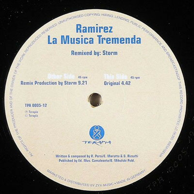 【中古】独12” Ramirez La Musica Tremenda (Storm Remix) TPA000512 Terapia /00250 【中古】独12” Ramirez La Musica Tremenda (Storm Remix) TPA000512 Terapia /00250