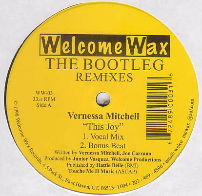 ・アーティスト Vernessa Mitchell ・タイトル This Joy (The Bootleg Remixes) ・レーベル・型番 Welcome Wax WW03 ・フォーマット 12インチレコード ・コンディション(盤) 良い (VG+) ・コンディション(ジャケット) プレインカバー（元ジャケット／カバー無し） ・コンディション(帯) オビなし ・特記事項 サンプル画像です。実際の商品の画像ではありません 商品写真はバーコード/カタログ番号に対応したサンプル画像ですので、お送りする商品の画像ではありません。帯やライナーなどの付属品は、特記事項に記載されている場合のみ含まれます。プロモやカラーレコードなどの仕様についても、該当する場合のみ特記事項に記載しています。 【ご購入前に必ずご確認ください】 ・本店サイト(www.recordcity.jp)とは価格、送料が違います ・本店サイト、その他支店のオーダーとは同梱発送できません ・注文確定後に別の注文を頂いた場合、注文同士の同梱は致しかねます。 ・別倉庫から発送しているため、店頭受け渡しは対応しておりません ・一部商品は他の通販サイトでも販売しているため、ご注文のタイミングによっては商品のご用意ができない場合がございます。 ・土日祝日はお休みです 金曜・祝前日9時以降のご連絡またはご入金は、返答または発送が週明け・祝日明けに順次対応となります。 ・ご購入後のキャンセル不可 ご購入後のキャンセルはいかなる理由においてもお受けできません。ご了承の上、ご購入くださいませ。 ・日本郵便(ゆうパック/ゆうメール)によるお届けになります。 ・中古品であることをご理解ください 当ストアでは中古商品を主に販売しております。中古品であることをご理解の上ご購入ください。また、一部商品はRecordCityオンラインストアで試聴可能です。 ・返品について お客様のご都合による返品は一切承っておりません。 表記の内容と実際の商品に相違がある場合、また針飛び等で返品・返金をご希望される場合は、商品の到着後1週間以内にご連絡ください。商品の返送をこちらで確認後、キャンセル・返金を行います。 コンディションVG以下の商品は返品できません。プレイに影響のない表面のこすれ傷、プレス起因のノイズ盤は返品の対象外です。 【コンディション表記】 ・ほぼ新品(M-)(Like New) 完全な新品。未使用。当店ではほぼ使用しません ・非常に良い(EX)(Excellent) 中古盤として美品な状態。わずかな経年を感じるものの傷みを感じさせない、当店基準で最高の状態 ・良い(VG+)(Very Good Plus) 丁寧に扱われた中古品で、軽い使用感がみられる。 ・可(VG)(Acceptable) 使い込まれた中古品で、「良い」よりもさらに使用感がみられる。 ・悪い(VG-)(Bad) 状態が悪いアイテム。使用の保障はなく、再生不可、針飛び、目立つノイズがあるかもしれない。状態によるクレーム不可。返品不可。 ・非常に悪い(G)(Very Bad) 「悪い」よりさらに状態が悪いアイテム。使用の保障はなく、再生不可、針飛び、目立つノイズがあるかもしれない。状態によるクレーム不可。返品不可。 ・ジャンク(Fair)(Junk/Fair) 割れている、反っている、水ダメージがある、カビ、ジャケットが分離している、ひどい書き込み、ひどい擦れなど最低の状態。使用の保障はなく、再生不可、針飛び、目立つノイズがあるかもしれない。状態によるクレーム不可。返品不可。 ・ジャンク(Poor)(Junk/Poor) 割れている、反っている、水ダメージがある、カビ、ジャケットが分離している、ひどい書き込み、ひどい擦れなど最低の状態。使用の保障はなく、再生不可、針飛び、目立つノイズがあるかもしれない。状態によるクレーム不可。返品不可。