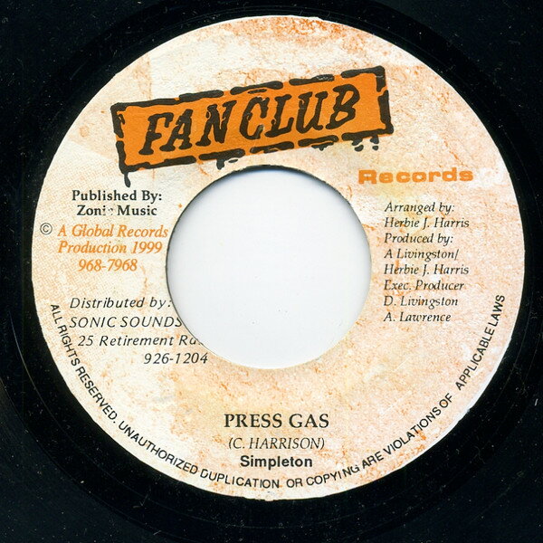 7” Simpleton Press Gas GRL377101 Fan Club Records /00080