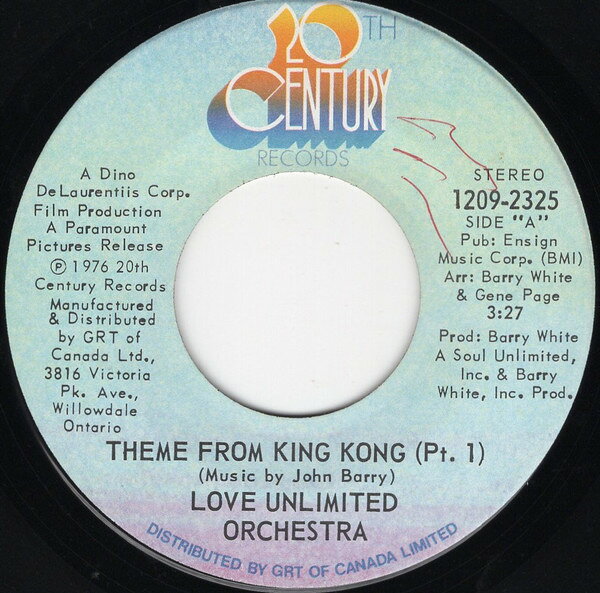 【中古】加7” Love Unlimited Orchestra Theme From King Kong 12092325 20th Century Records /00080