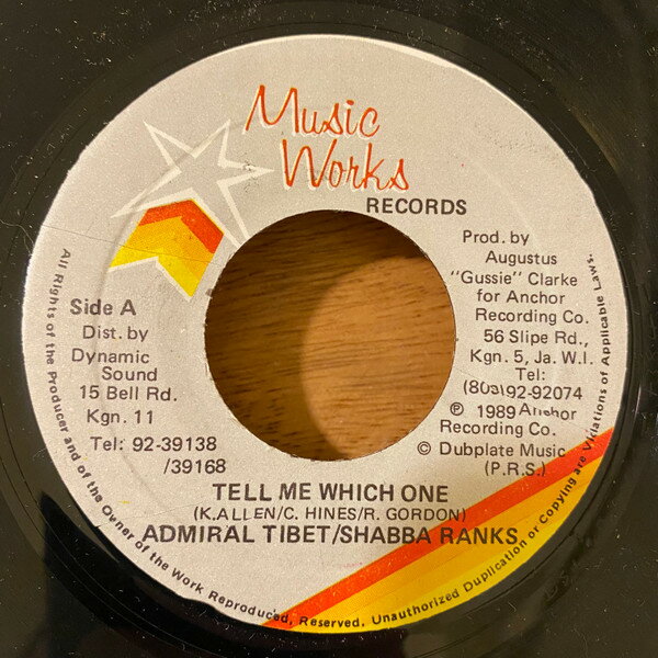 【中古】ジャマイカ7” Admiral Tibet &amp; Shabba Ranks, Tell Me Which One NONE Music Works Records /00080