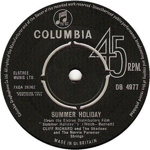 【中古】英7” Cliff Richard &amp; The Shadows Summer Holiday DB4977 Columbia /00080