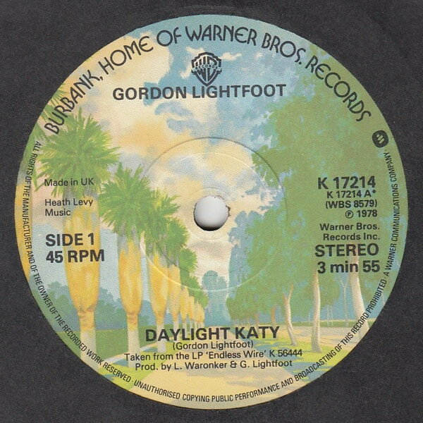 【中古】英7” Gordon Lightfoot Daylight Katy K17214 Warner Bros. Records /00080
