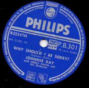 楽天レコードシティ 楽天市場店【中古】英78RPM/SP Johnnie Ray, Percy Faith & His Why Should I Be Sorry / Destiny / Exodus PB301 PHILIPS /00500
