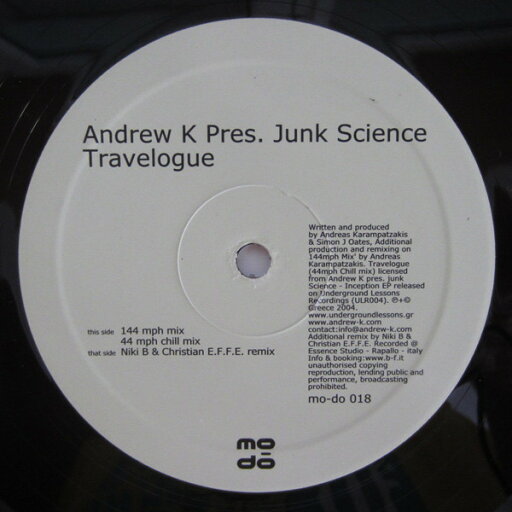 【中古】伊12” Andrew K, Junk Science Travelogue MODO018 Mo-Do /00250 【中古】伊12” Andrew K, Junk Science Travelogue MODO018 Mo-Do /00250