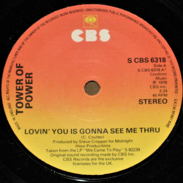 【中古】7” Tower Of Power Lovin You Is Gonna See Me Thru SCBS6318 CBS /00080
