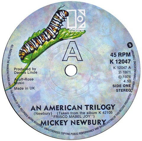 【中古】7” Mickey Newbury An American Trilogy / San Francisco Mabel Joy K12047 Elektra /00080