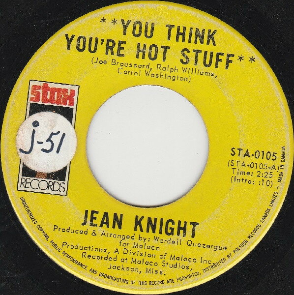 【中古】加7” Jean Knight You Think Youre Hot Stuff / Dont Talk About Jody STA0105 Stax /00080