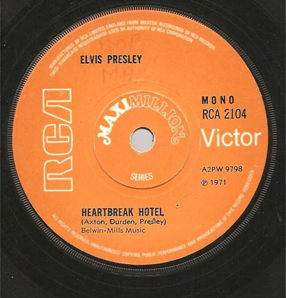 【中古】7” Elvis Presley Heartbreak Hotel RCA2104 RCA Victor /00080