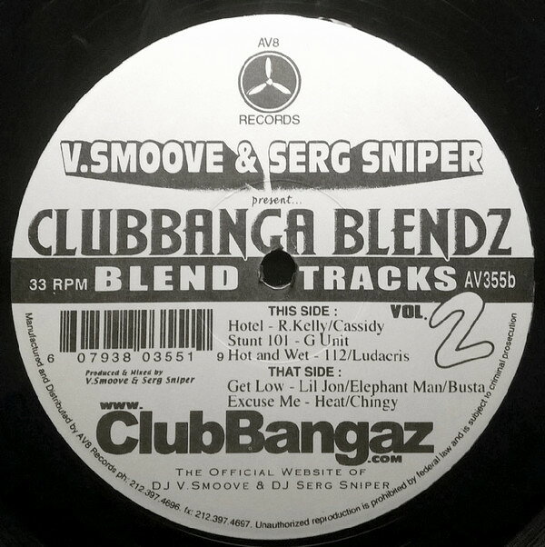 米12” V. Smoove &amp; Serg Sniper Clubbanga Blendz Vol. 2 AV355 AV8 Records /00250