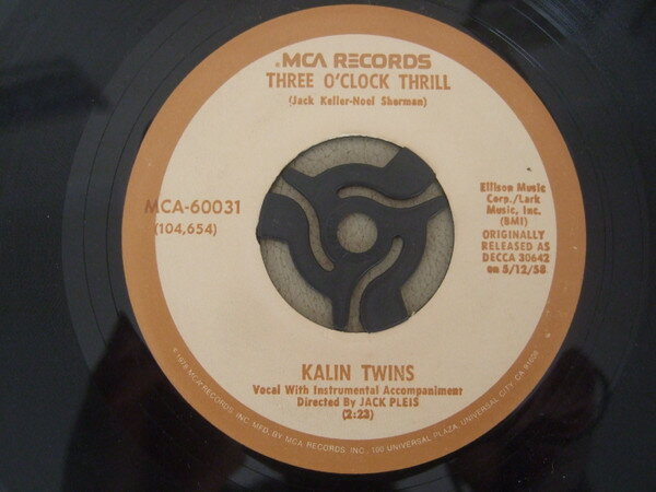 【中古】米7” Kalin Twins Three OClock Thrill / When MCA60031 MCA Records /00080