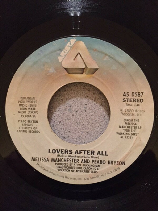 【中古】米7” Melissa Manchester & Peabo Bry Lovers After All AS0587 Arista /00080