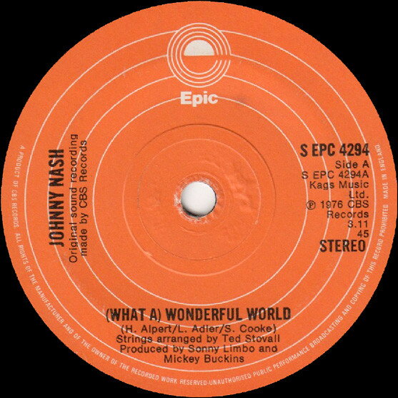 Artist Name: B - 【中古】7” Johnny Nash (What A) Wonderful World SEPC4294 Epic /00080