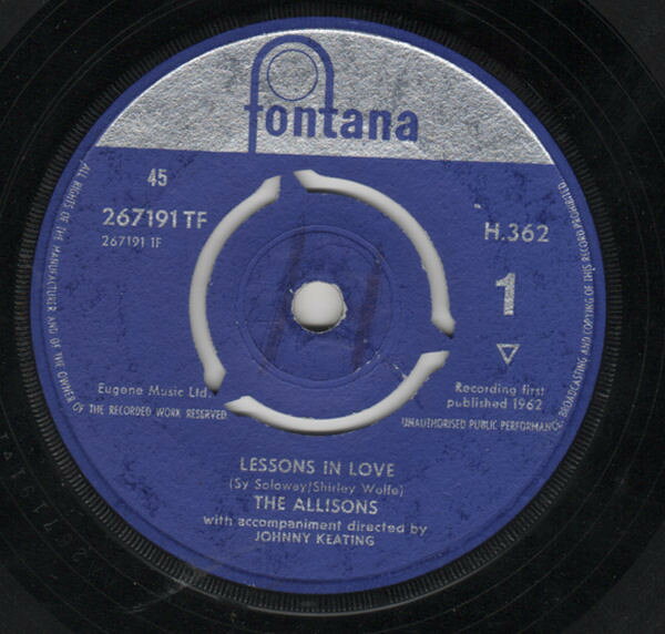 【中古】7” Allisons Lessons In Love H362 Fontana /00080