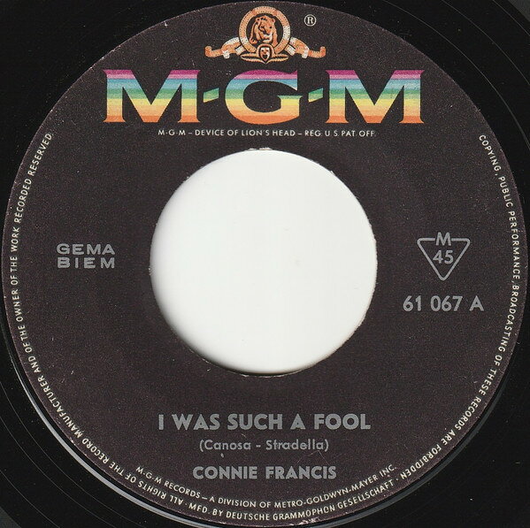 Artist Name: K - 【中古】7” Connie Francis I Was Such A Fool 61067 MGM Records /00080