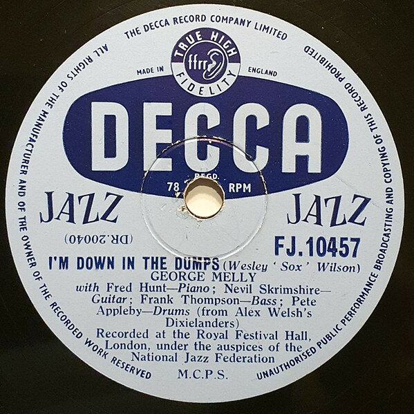 【中古】78RPM/SP George Melly, Frank Thompson, Im Down In The Dumps / Frankie And Johnny FJ10457 DECCA /00500