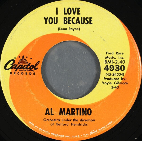 ・アーティスト Al Martino ・タイトル I Love You Because ・レーベル・型番 CAPITOL 4930 ・フォーマット 7インチレコード ・コンディション(盤) 良い (VG+) ・コンディション(ジャケット) プレインカバー（元ジャケット／カバー無し） ・コンディション(帯) オビなし ・特記事項 【盤に浅い跡】【盤に小さいキズ】 サンプル画像です。実際の商品の画像ではありません 商品写真はバーコード/カタログ番号に対応したサンプル画像ですので、お送りする商品の画像ではありません。帯やライナーなどの付属品は、特記事項に記載されている場合のみ含まれます。プロモやカラーレコードなどの仕様についても、該当する場合のみ特記事項に記載しています。 【ご購入前に必ずご確認ください】 ・本店サイト(www.recordcity.jp)とは価格、送料が違います ・本店サイト、その他支店のオーダーとは同梱発送できません ・注文確定後に別の注文を頂いた場合、注文同士の同梱は致しかねます。 ・別倉庫から発送しているため、店頭受け渡しは対応しておりません ・一部商品は他の通販サイトでも販売しているため、ご注文のタイミングによっては商品のご用意ができない場合がございます。 ・土日祝日はお休みです 金曜・祝前日9時以降のご連絡またはご入金は、返答または発送が週明け・祝日明けに順次対応となります。 ・ご購入後のキャンセル不可 ご購入後のキャンセルはいかなる理由においてもお受けできません。ご了承の上、ご購入くださいませ。 ・日本郵便(ゆうパック/ゆうメール)によるお届けになります。 ・中古品であることをご理解ください 当ストアでは中古商品を主に販売しております。中古品であることをご理解の上ご購入ください。また、一部商品はRecordCityオンラインストアで試聴可能です。 ・返品について お客様のご都合による返品は一切承っておりません。 表記の内容と実際の商品に相違がある場合、また針飛び等で返品・返金をご希望される場合は、商品の到着後1週間以内にご連絡ください。商品の返送をこちらで確認後、キャンセル・返金を行います。 コンディションVG以下の商品は返品できません。プレイに影響のない表面のこすれ傷、プレス起因のノイズ盤は返品の対象外です。 【コンディション表記】 ・ほぼ新品(M-)(Like New) 完全な新品。未使用。当店ではほぼ使用しません ・非常に良い(EX)(Excellent) 中古盤として美品な状態。わずかな経年を感じるものの傷みを感じさせない、当店基準で最高の状態 ・良い(VG+)(Very Good Plus) 丁寧に扱われた中古品で、軽い使用感がみられる。 ・可(VG)(Acceptable) 使い込まれた中古品で、「良い」よりもさらに使用感がみられる。 ・悪い(VG-)(Bad) 状態が悪いアイテム。使用の保障はなく、再生不可、針飛び、目立つノイズがあるかもしれない。状態によるクレーム不可。返品不可。 ・非常に悪い(G)(Very Bad) 「悪い」よりさらに状態が悪いアイテム。使用の保障はなく、再生不可、針飛び、目立つノイズがあるかもしれない。状態によるクレーム不可。返品不可。 ・ジャンク(Fair)(Junk/Fair) 割れている、反っている、水ダメージがある、カビ、ジャケットが分離している、ひどい書き込み、ひどい擦れなど最低の状態。使用の保障はなく、再生不可、針飛び、目立つノイズがあるかもしれない。状態によるクレーム不可。返品不可。 ・ジャンク(Poor)(Junk/Poor) 割れている、反っている、水ダメージがある、カビ、ジャケットが分離している、ひどい書き込み、ひどい擦れなど最低の状態。使用の保障はなく、再生不可、針飛び、目立つノイズがあるかもしれない。状態によるクレーム不可。返品不可。