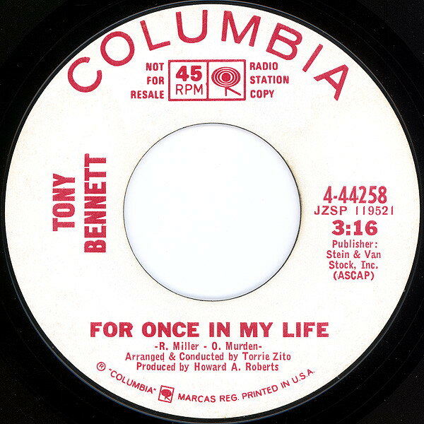 【中古】米7” Tony Bennett For Once In My Life 444258PROMO COLUMBIA /00080