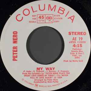 ・アーティスト Peter Nero ・タイトル My Way ・レーベル・型番 COLUMBIA AE19PROMO ・フォーマット 7インチレコード ・コンディション(盤) 良い (VG+) ・コンディション(ジャケット) プレインカバー（元ジャケット／カバー無し） ・コンディション(帯) オビなし ・特記事項 【カンパニースリーブ】【レーベルに書き込み】 サンプル画像です。実際の商品の画像ではありません 商品写真はバーコード/カタログ番号に対応したサンプル画像ですので、お送りする商品の画像ではありません。帯やライナーなどの付属品は、特記事項に記載されている場合のみ含まれます。プロモやカラーレコードなどの仕様についても、該当する場合のみ特記事項に記載しています。 【ご購入前に必ずご確認ください】 ・本店サイト(www.recordcity.jp)とは価格、送料が違います ・本店サイト、その他支店のオーダーとは同梱発送できません ・注文確定後に別の注文を頂いた場合、注文同士の同梱は致しかねます。 ・別倉庫から発送しているため、店頭受け渡しは対応しておりません ・一部商品は他の通販サイトでも販売しているため、ご注文のタイミングによっては商品のご用意ができない場合がございます。 ・土日祝日はお休みです 金曜・祝前日9時以降のご連絡またはご入金は、返答または発送が週明け・祝日明けに順次対応となります。 ・ご購入後のキャンセル不可 ご購入後のキャンセルはいかなる理由においてもお受けできません。ご了承の上、ご購入くださいませ。 ・日本郵便(ゆうパック/ゆうメール)によるお届けになります。 ・中古品であることをご理解ください 当ストアでは中古商品を主に販売しております。中古品であることをご理解の上ご購入ください。また、一部商品はRecordCityオンラインストアで試聴可能です。 ・返品について お客様のご都合による返品は一切承っておりません。 表記の内容と実際の商品に相違がある場合、また針飛び等で返品・返金をご希望される場合は、商品の到着後1週間以内にご連絡ください。商品の返送をこちらで確認後、キャンセル・返金を行います。 コンディションVG以下の商品は返品できません。プレイに影響のない表面のこすれ傷、プレス起因のノイズ盤は返品の対象外です。 【コンディション表記】 ・ほぼ新品(M-)(Like New) 完全な新品。未使用。当店ではほぼ使用しません ・非常に良い(EX)(Excellent) 中古盤として美品な状態。わずかな経年を感じるものの傷みを感じさせない、当店基準で最高の状態 ・良い(VG+)(Very Good Plus) 丁寧に扱われた中古品で、軽い使用感がみられる。 ・可(VG)(Acceptable) 使い込まれた中古品で、「良い」よりもさらに使用感がみられる。 ・悪い(VG-)(Bad) 状態が悪いアイテム。使用の保障はなく、再生不可、針飛び、目立つノイズがあるかもしれない。状態によるクレーム不可。返品不可。 ・非常に悪い(G)(Very Bad) 「悪い」よりさらに状態が悪いアイテム。使用の保障はなく、再生不可、針飛び、目立つノイズがあるかもしれない。状態によるクレーム不可。返品不可。 ・ジャンク(Fair)(Junk/Fair) 割れている、反っている、水ダメージがある、カビ、ジャケットが分離している、ひどい書き込み、ひどい擦れなど最低の状態。使用の保障はなく、再生不可、針飛び、目立つノイズがあるかもしれない。状態によるクレーム不可。返品不可。 ・ジャンク(Poor)(Junk/Poor) 割れている、反っている、水ダメージがある、カビ、ジャケットが分離している、ひどい書き込み、ひどい擦れなど最低の状態。使用の保障はなく、再生不可、針飛び、目立つノイズがあるかもしれない。状態によるクレーム不可。返品不可。