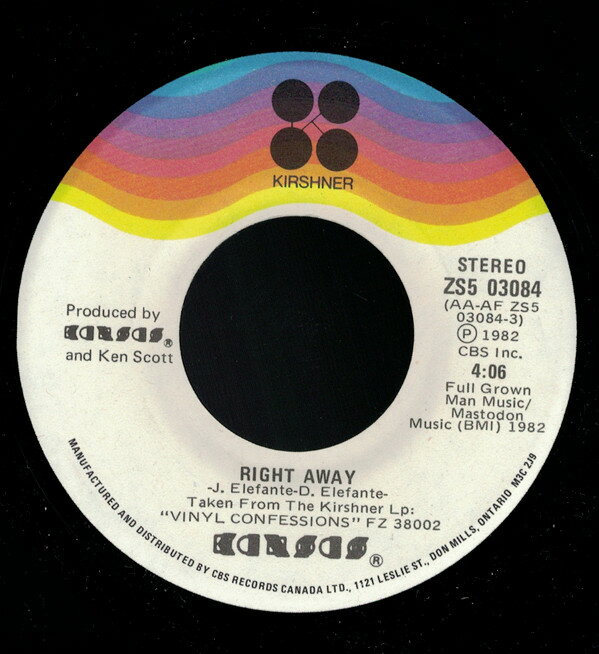 【中古】加7” Kansas Right Away / Windows ZS503084 KIRSHNER /00080