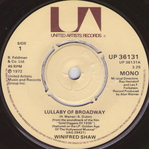 【中古】英7” Winifred Shaw / Dick Powell Lullaby Of Broadway / Young And Healthy UP36131 United Artists Recor /00080