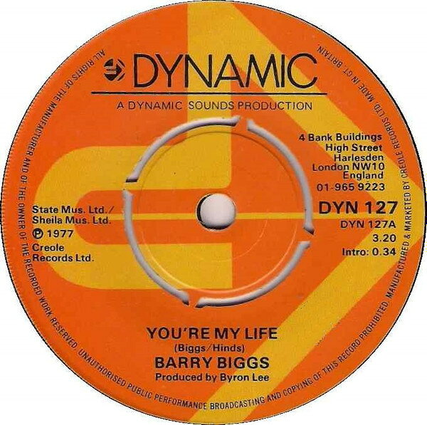 Artist Name: B - 【中古】英7” Barry Biggs Youre My Life DYN127 Dynamic Sounds /00080