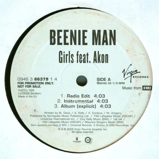 【中古】英12” Beenie Man, Akon Girls VUSTDJ328 Virgin /00250 【中古】英12” Beenie Man, Akon Girls VUSTDJ328 Virgin /00250