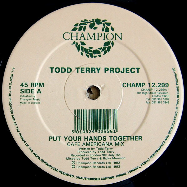쥳ɥƥ ŷԾŹ㤨֡š۱12 Todd Terry Project Put Your Hands Together CHAMP12299 CHAMPION /00250פβǤʤ528ߤˤʤޤ