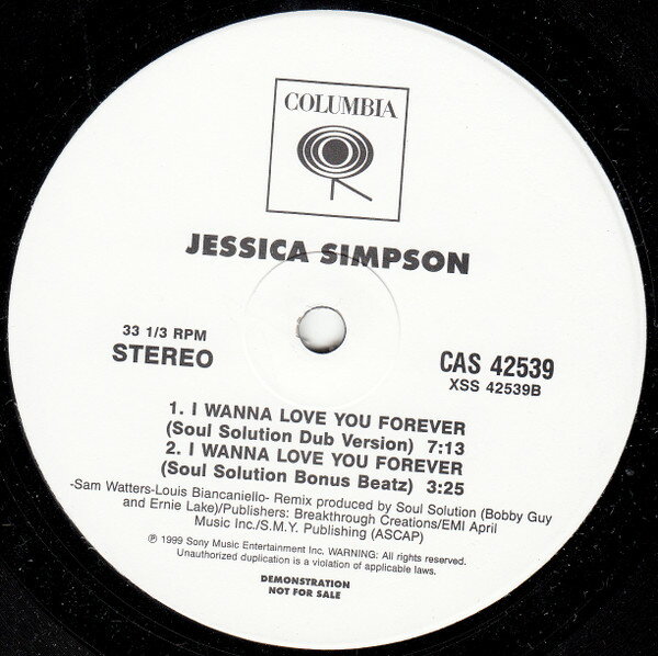 【中古】米12” Jessica Simpson I Wanna Love You Forever CAS42539 Columbia /00250