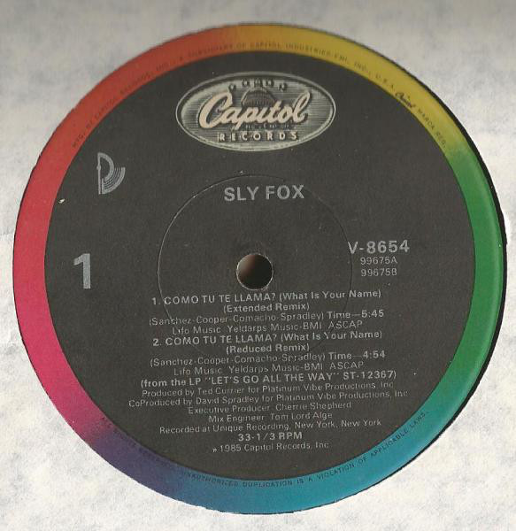 【中古】米12” Sly Fox Como Tu Te Llama? (What Is Your Name) V8654 Capitol Records /00250