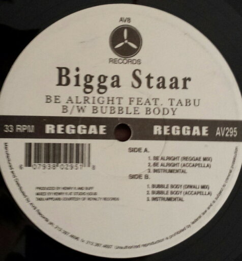 【中古】米12” Bigga Star feat Tabu Be Alright / Bubble Body AV295 AV8 /00250 【中古】米12” Bigga Star feat Tabu Be Alright / Bubble Body AV295 AV8 /00250