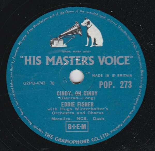 ����š۱�78RPM/SP Eddie Fisher, Hugo Winterhalte Cindy, Oh Cindy / Fanny POP273 HIS ...