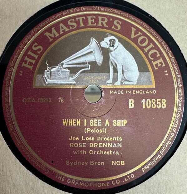 【中古】英78RPM/SP Rose Brennan When I See A Ship / Pledging My Love B10858 HIS MASTERS VOICE /00500