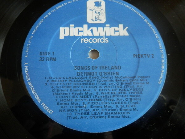 【中古】アイルランドLP Dermot OBrien Songs Of Ireland PICKTV2 Pickwick Records /00260