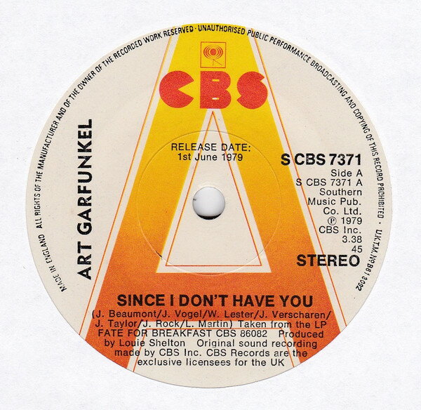 Artist Name: J - 【中古】英7” Art Garfunkel Since I Dont Have You CBS7371PROMO CBS プロモ /00080